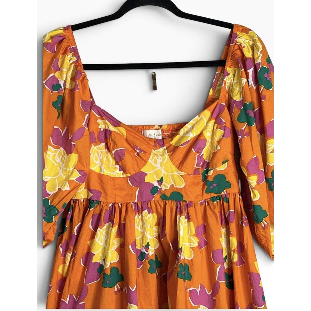 Altar'd State Minister Dress M Puff Sleeve Orange Floral Tropical Boho Pockets - Picture 5 of 16